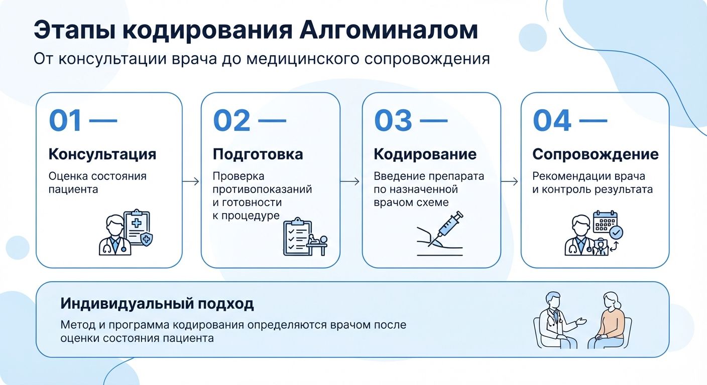 Кодирование препаратом «Алгоминал» в Бежецке инфографика